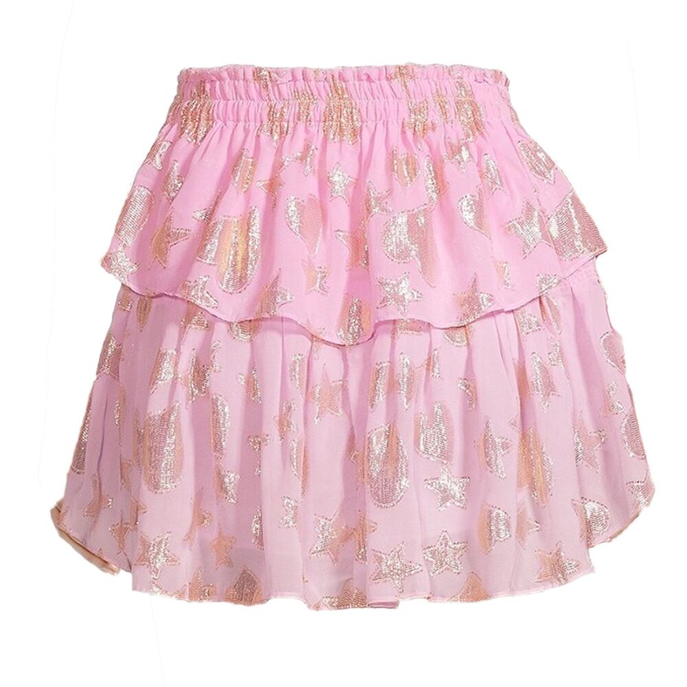 NWT LoveShackFancy Metallic Tiered Ruffled Mini Skirt Petite P - Picture 6 of 11